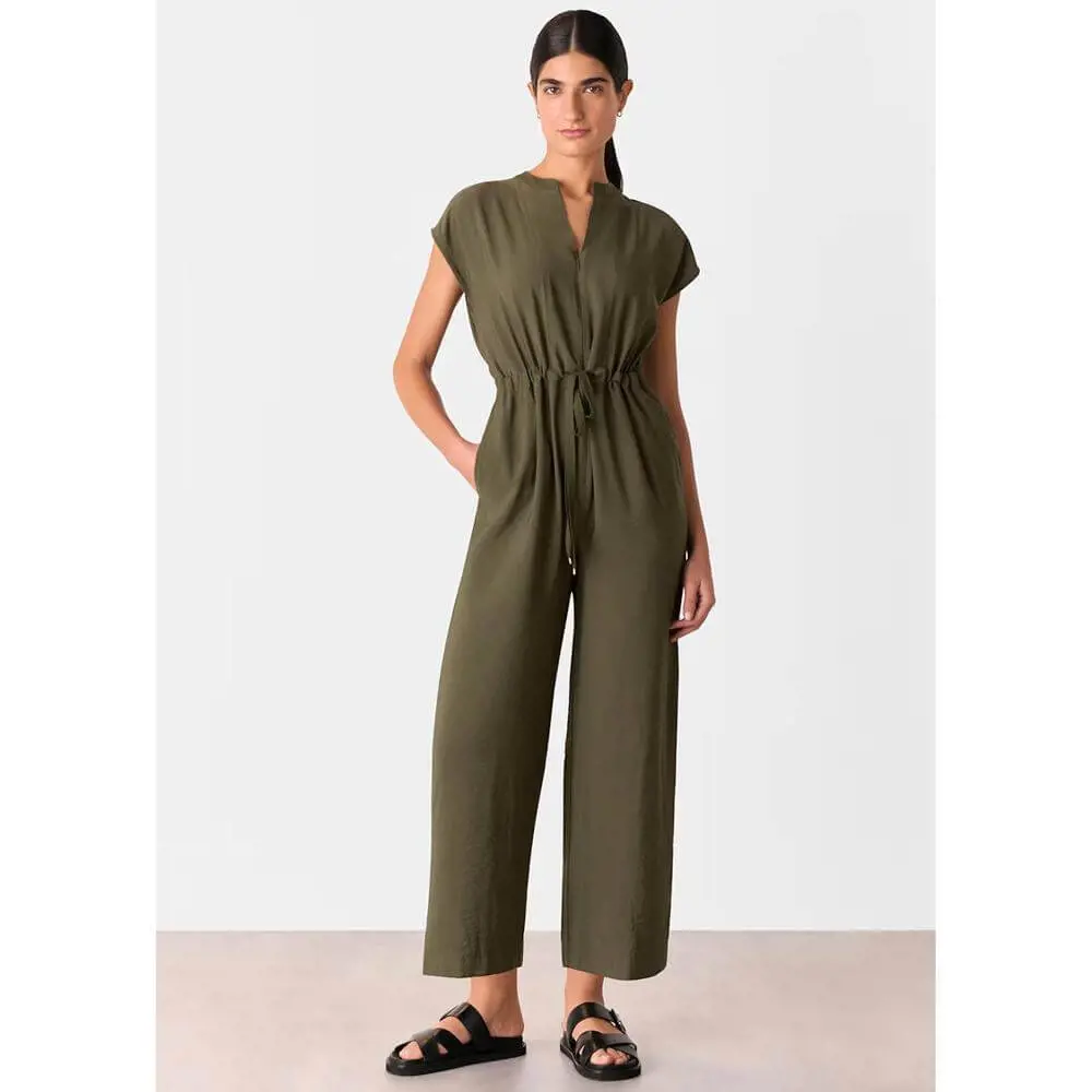 Whistles Khaki Sleeveless Drawstring Jumpsuit